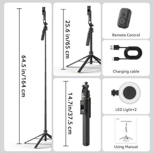 Miniatura 9 de Acer Gadget - Trípode de seguimiento automático de cara para iPhone, control de gestos, mini anillo de luz desmontable, 64 pulgadas, 360 grados