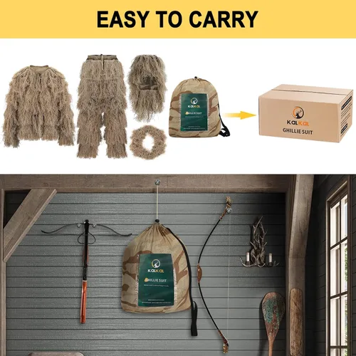Miniatura 5 de Kalkal Traje Ghillie, Ropa de Camuflaje para Caza para Hombres, Doble Costura, Traje Gilly para Adultos para Caza en la Selva y Halloween