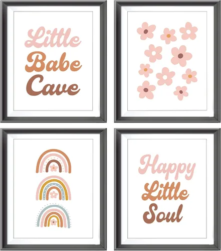 Póster bohemio de Little Babe Cave Happy Little Soul para habitación de niños, bebés, niñas, sala de juegos, guardería, decoración retro de flores