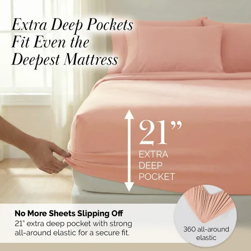 Miniatura 30 de Southshore Fine Living, Inc. Juego de 7 piezas de sábanas King divididas para cama ajustable, juego de sábanas King divididas con bolsillo de 21