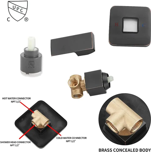 Miniatura 5 de Grifo de Ducha de Bronce Aceitado GGStudy Kit de Acabado de Ducha de Una Sola Función con Válvula de Instalación Empotrada Conjunto de Ducha de Baño