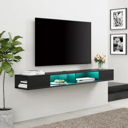WAMPAT Centro de entretenimiento flotante para TV de 80 pulgadas, soporte de TV montado en la pared con luz LED, estante de TV flotante debajo de la