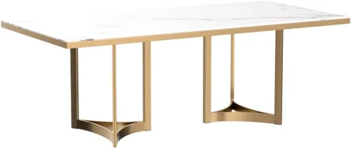 Miniatura 5 de POVISON Mesa de comedor de mármol para 6, mesa de comedor moderna de 71 pulgadas para cocina y comedor, mesa de mármol blanco de lujo con pedestal