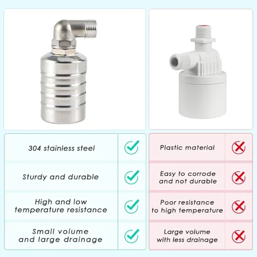 Miniatura 7 de Válvula de flotador de agua, válvula de flotador de control de nivel de agua totalmente automática de acero inoxidable portátil de apagado