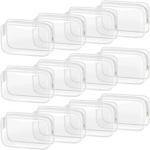 Miniatura 25 de TISRATOK 12 piezas Bolsa de maquillaje transparente para mujeres con cremallera, estuche de aseo aprobado por la TSA, bolsa de cosméticos a granel