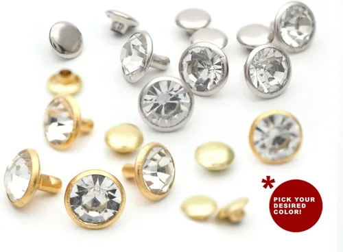 Miniatura 2 de CRAFTMEMORE 50 juegos de remaches de diamantes de imitación transparentes blancos con diamantes de imitación rápidos para decoración de Ajuste de oro