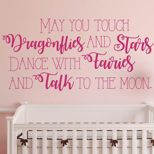 Miniatura 6 de Nursery Wall Decal - "May You Touch Dragonflies And Stars" Quote Lettering - Elegant Vinyl Wall Decor for Baby's Room - Crib Accent for Newborn Boy