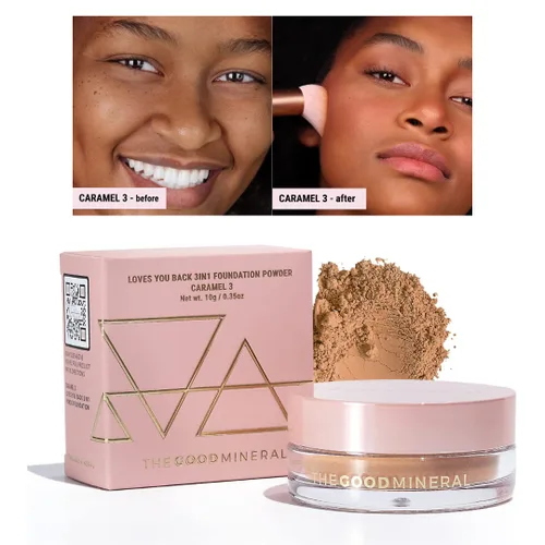 Miniatura 9 de The Good Mineral Loves-You-Back Base de maquillaje mineral en polvo 3 en 1 (CARAMEL 3) Diseñada para pieles sensibles y propensas al acné para una