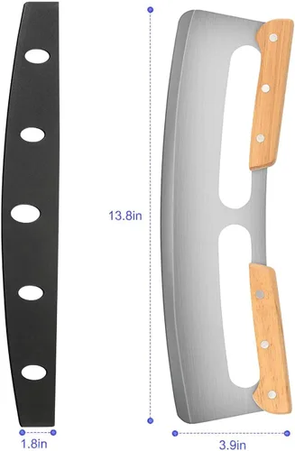 Miniatura 3 de Cortador de pizza, cortador de pizza, cuchillo de pizza de 14 pulgadas con asas de madera y cubierta de plástico, accesorios para pizza, cuchillo