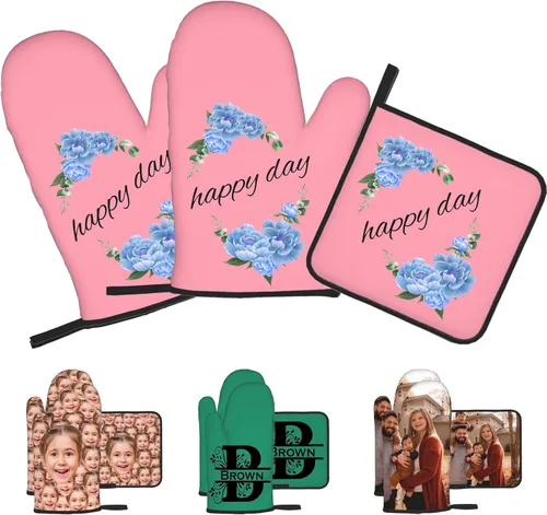 Miniatura 7 de Manoplas de horno personalizadas con soportes para ollas con nombre y foto personalizados, manoplas de horno resistentes al calor y al deslizamiento