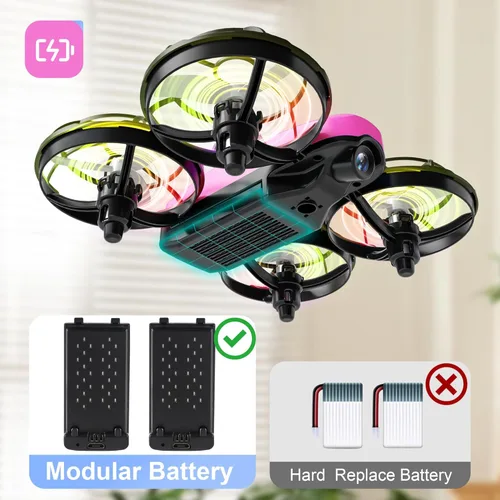 Miniatura 7 de Swifsen Mini dron para niños con cámara y posicionamiento de flujo óptico - Mini cuadricóptero RC con protección completa, 2 baterías modulares