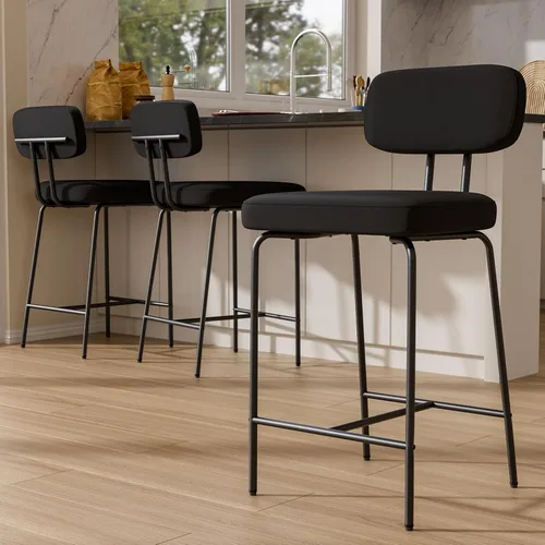 GXJ - Juego de 3 taburetes de bar, taburetes de cocina con respaldos y patas de metal, taburetes de 26 pulgadas para altura de mostrador, tela en