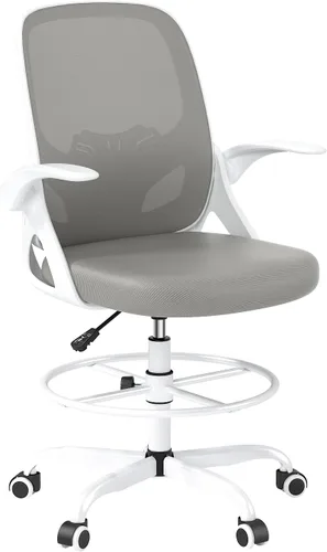 Miniatura 8 de Kensaker Silla de redacción alta, silla de escritorio ergonómica de pie con anillo ajustable para el pie y reposabrazos abatibles, silla de Gris