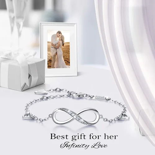 Miniatura 2 de Billie Bijoux Pulsera ajustable de plata de ley 925 con símbolo de amor infinito infinito para mujer