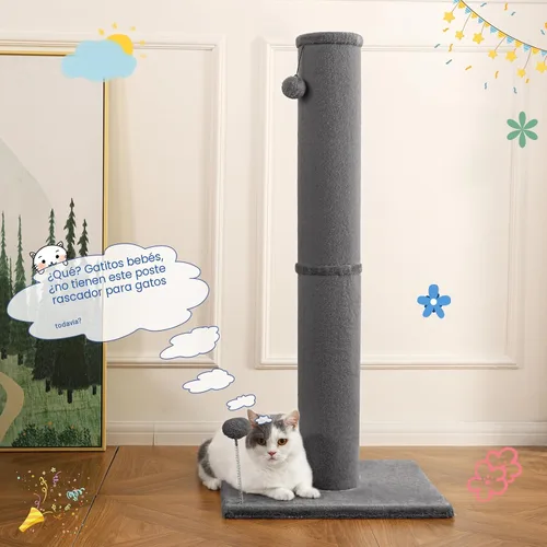 Miniatura 7 de Cat Craft Poste rascador para gatos de 41 pulgadas para gatos de interior, poste rascador alto para gatos, rascador de alfombra con juguetes Gris