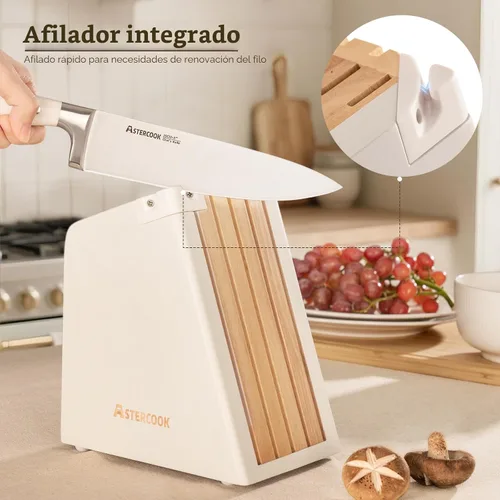 Miniatura 4 de Juego de cuchillos Astercook, juego de cuchillos de cocina con bloque y afilador, juego de 12 piezas de cuchillos de acero inoxidable de alto