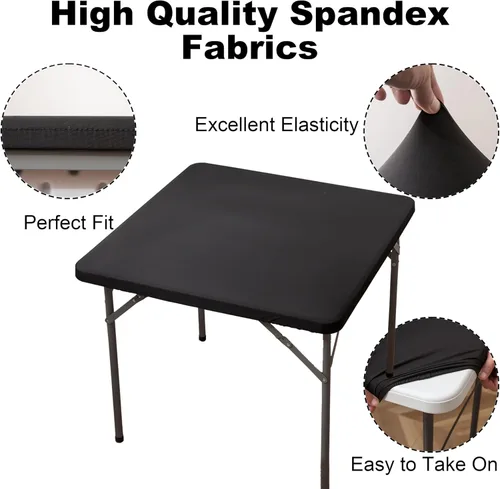 Miniatura 3 de Mantel cuadrado de elastano ajustable de 34 x 34 pulgadas, mantel elástico plegable para tarjetas de picnic, mantel elástico para mesa de patio
