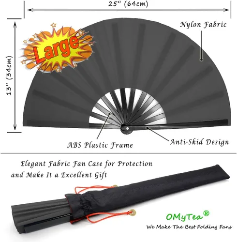 Miniatura 5 de OMyTea Abanicos de mano plegables grandes para hombres y mujeres, ventiladores de mano chinos japoneses de Kung Fu Tai Chi - para EDM, festival