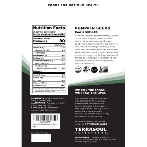 Miniatura 2 de Terrasoul Superfoods Semillas de calabaza orgánicas, 16 onzas, crudas, sin sal, superalimento para aperitivos y ensaladas