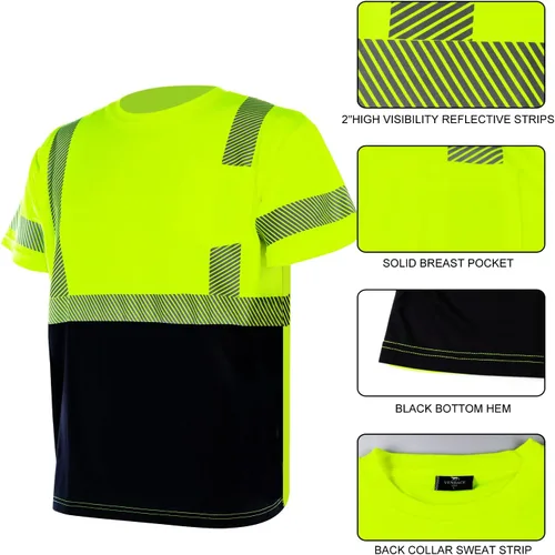 Miniatura 3 de VENDACE Hi Vis - Camisetas de seguridad reflectantes para hombre, ANSI Clase 3, alta visibilidad, camiseta de trabajo de construcción (amarillo, XL)