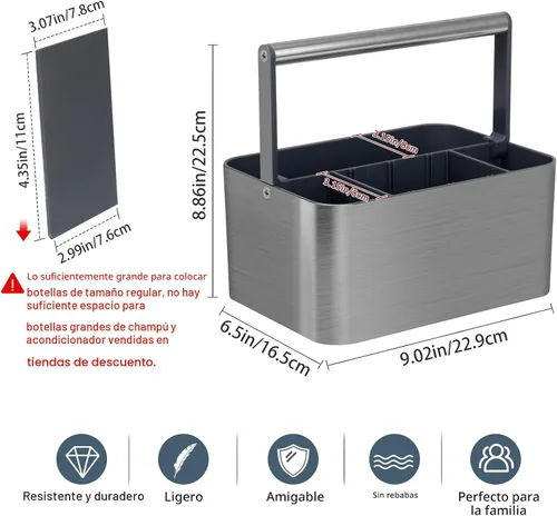 Miniatura 2 de BYUNER Organizador de ducha portátil para dormitorio: organizador de baño compacto con asa y divisores ajustables, cesta de ducha de plástico duro