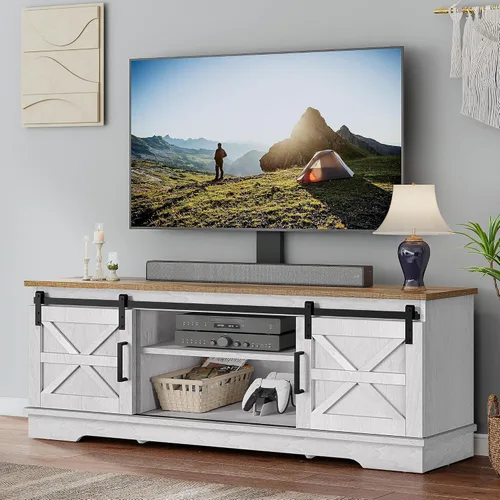 Miniatura 8 de YITAHOME Soporte de TV de granja para sala de estar con soporte, centro de entretenimiento con 3 ajustes de altura para televisores de 32 a 70 Gris