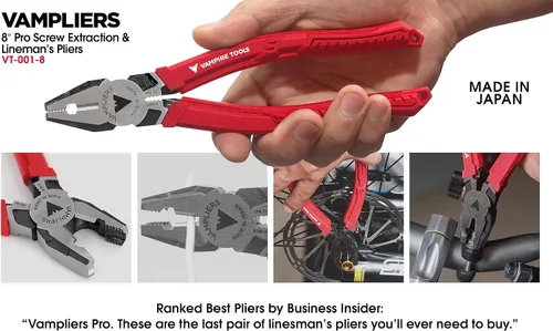 Miniatura 2 de VAMPLIERS Juego de 3 alicates extractores de tornillos fabricados en Japón: Linesman de 8", nariz larga de 7.5" y mini alicates extractor