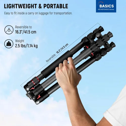 Miniatura 2 de NEEWER Basics Trípode de fibra de carbono para viajes y monopié, de 64" compacto, ligero y portátil, soporte para cámara y teléfono celular