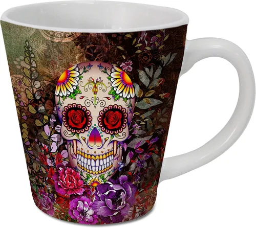 Miniatura 8 de Sweet Gisele Taza de cerámica de calavera de azúcar, taza de café con estampado floral, diseño del Día de los Muertos, hermosos colores vivos, gran