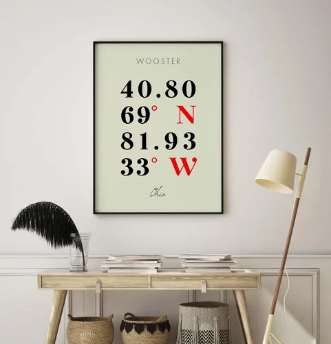 Miniatura 8 de Mapa de Wooster, Ohio, Coordenadas Multilíneas de Colores (8x10)