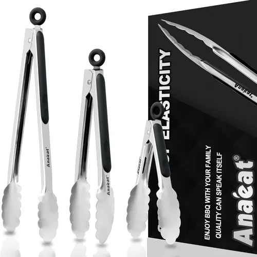 Miniatura 23 de Anaeat Pinzas de barbacoa resistentes de alta calidad para parrilla de cocina y barbacoa, pinzas de bloqueo de acero inoxidable antideslizantes de 3