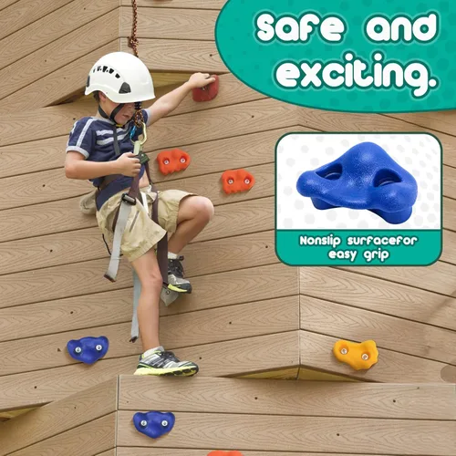 Miniatura 6 de CMOOD Presas de Escalada en Roca, Pared de Escalada en Roca para Niños, Kit de Escalada de Pared de Roca para Parque Infantil Interior y Exterior