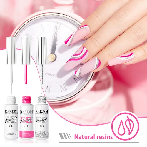 Miniatura 4 de RARJSM Juego de 6 esmaltes de gel para arte de uñas, color popular, negro, blanco, rosa, rojo, brillantina, plata, oro, curado, requiere remojar