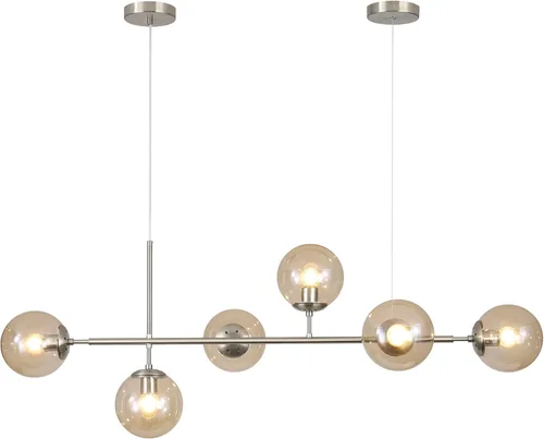 Miniatura 15 de KCO Lámpara colgante moderna de cristal de leche plateado de 6 luces, accesorio de lámpara colgante, candelabro, candelabro de níquel cepillado