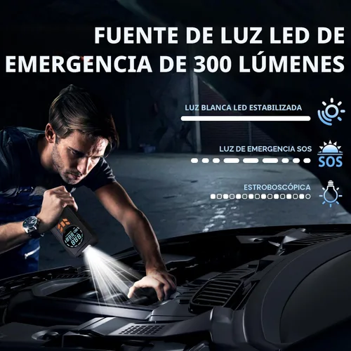 Miniatura 4 de Arrancador con compresor de aire, batería de 5000 A 160 PSI portátil (9.0 gas/8.0L diesel), batería de coche de 12 V con cables de puente