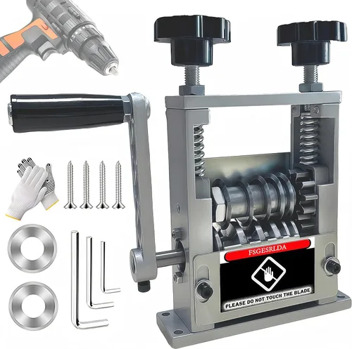 Máquina peladora de alambre manual, herramienta peladora de alambre accionada por taladro con manivela manual con 6 canales y 5 cuchillas, Tono plata