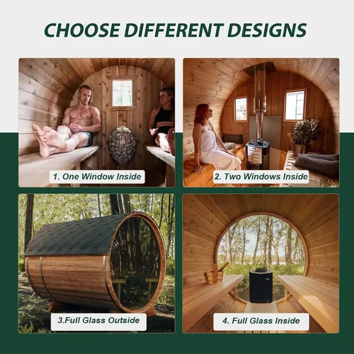 Miniatura 16 de Smartmak Sauna de vapor de barril al aire libre personalizada, 2-10 personas de cicuta canadiense/cedro rojo tradicional sala de sauna de madera