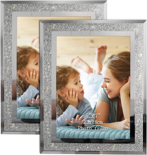 Miniatura 9 de Calenzana Juego de 12 marcos de fotos con purpurina de 4 x 6, marco de fotos de cristal brillante para mesa, pantalla horizontal o vertical