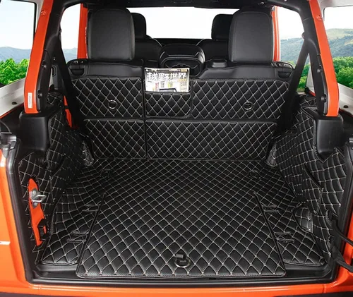 Miniatura 7 de Alfombrilla para maletero, alfombrilla de respaldo+panel de ambos lados para Jeep Wrangler Rubicon 2018-2021-Actual (4dr con subwoofer) XPE Leather