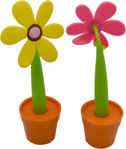 Miniatura 4 de Maydahui Juego de 4 bolígrafos de flores con soporte para macetas en el escritorio, bonito diseño creativo colorido para fiesta de estudiantes, día