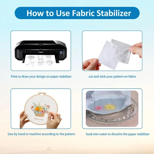 Miniatura 5 de Hoxemator Estabilizador soluble en agua para bordado, 24 unidades de 8.5 x 11 pulgadas imprimibles para pegar y coser papel de bordado lavado