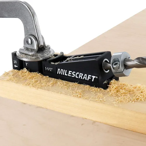 Miniatura 9 de Milescraft Pocket Jig 200XCJ - Juego de herramientas para carpintería con plantillas de agujero de bolsillo de doble cañón y cañón simple
