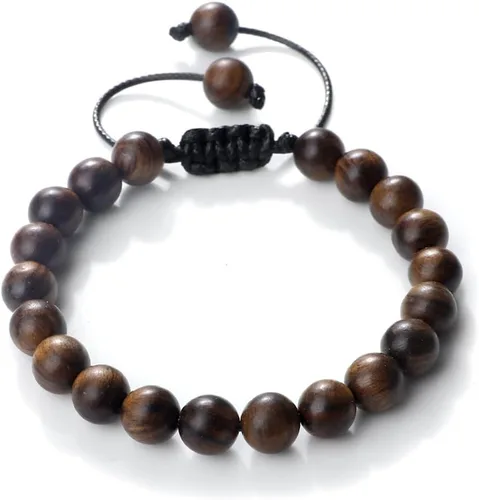 Miniatura 2 de Razcus - Pulsera de cuentas de palisandro negro vintage para hombre, 680.394 in, redondas, de madera, pulseras elásticas para meditación para oración