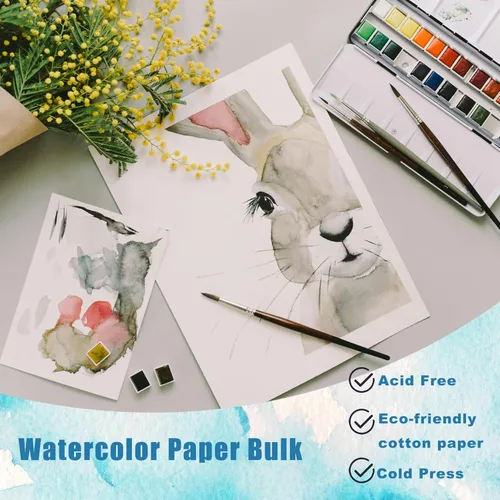 Miniatura 4 de 120 hojas de papel de acuarela, 8.5 x 11 pulgadas, 140 lb/300 GSM, papel de acuarela de prensa en frío, papel de acuarela a granel para artistas