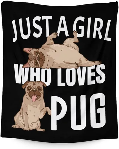 Miniatura 11 de Manta de Pug para regalo, 30 x 40 pulgadas, bonita manta para amantes de los perros, mantas blancas de felpa suave para sofá, oficina