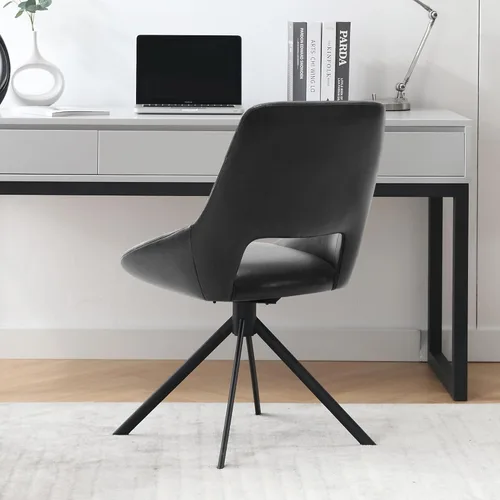Miniatura 5 de Juego de 1 silla de escritorio moderna de mediados de siglo, sin ruedas, silla de comedor giratoria de piel sintética con patas de metal, silla Negro