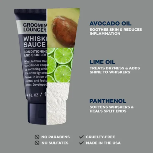 Miniatura 4 de Grooming Lounge Acondicionador de barba Whisker Sauce – Loción acondicionador para barba y piel – Elimina la picazón y la descamación – Permite