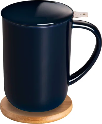 Miniatura 11 de CEEFU Taza de té de porcelana con infusor y tapa, tetera con filtro y posavasos, máquina de té para hojas sueltas, 16 onzas para té, café, leche