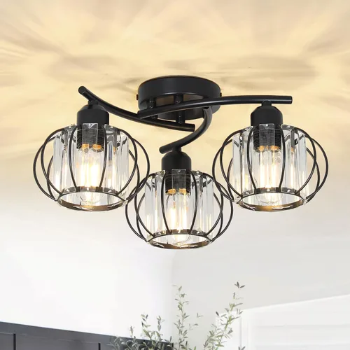 Miniatura 13 de PAUFUL Lámpara de Techo Semiempotrada de Cristal, Lámparas de Techo Modernas de 3 Luces Cerca del Techo, Lámparas de Cocina Negras con Pantalla