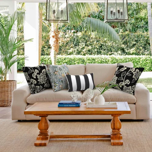 Miniatura 282 de Juego de 2 almohadas para exteriores de 16 x 16 pulgadas, repelentes al agua con interiores, para muebles de patio, hogar, jardín, geometría bohemia